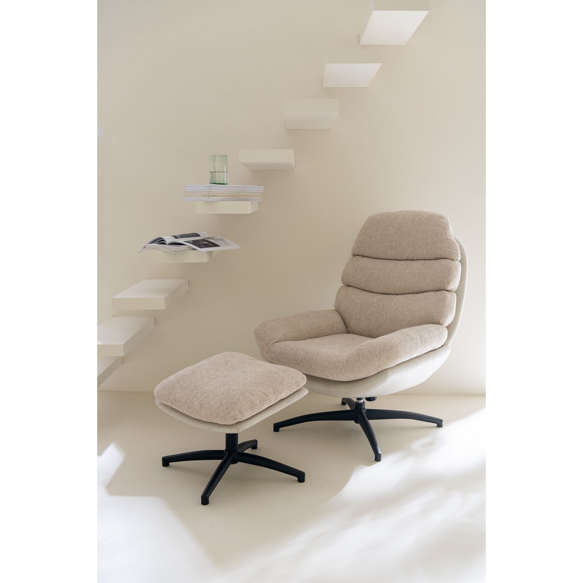 Relax Zetel + Voetbank Metaal/Multiplex Grijs/Zwart