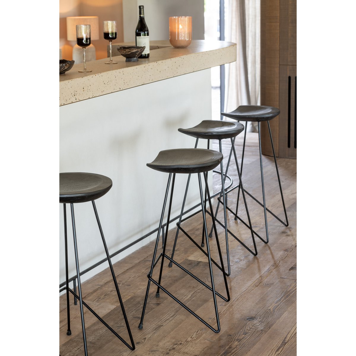 Barstoel Teak Hout/Ijzer Zwart