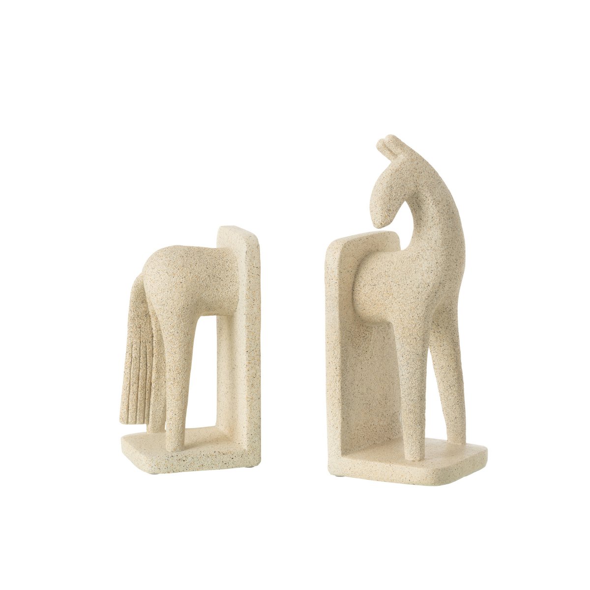 Set Van 2 Boekensteun Paard Modern Resine Beige