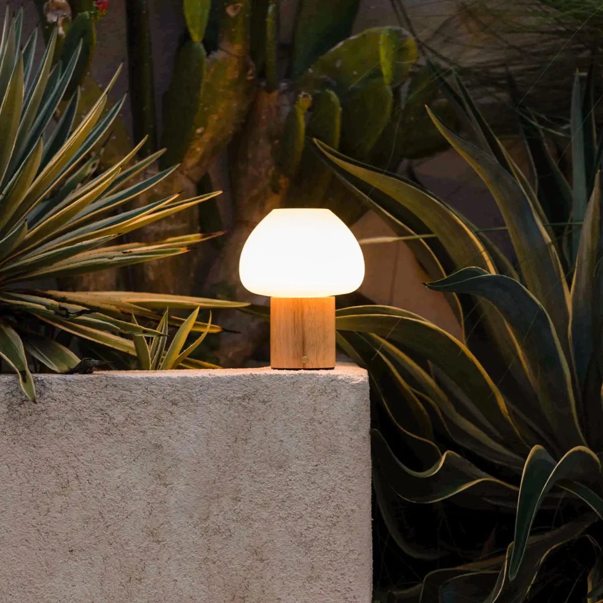 Fynn Lichtbruine houten lamp – Oplaadbaar en dimbaar