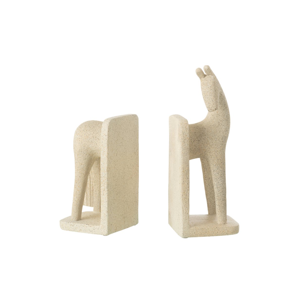 Set Van 2 Boekensteun Paard Modern Resine Beige