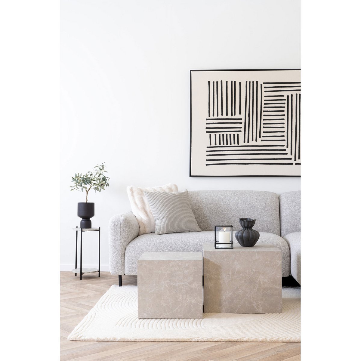 Praagse salontafelset - Beige, marmerlook set van 2