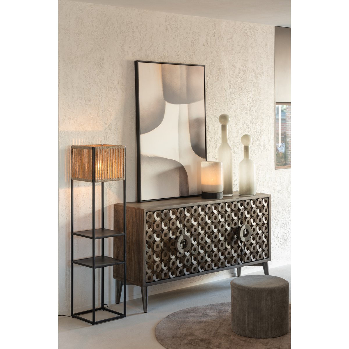 Poef Ribfluweel Grijs