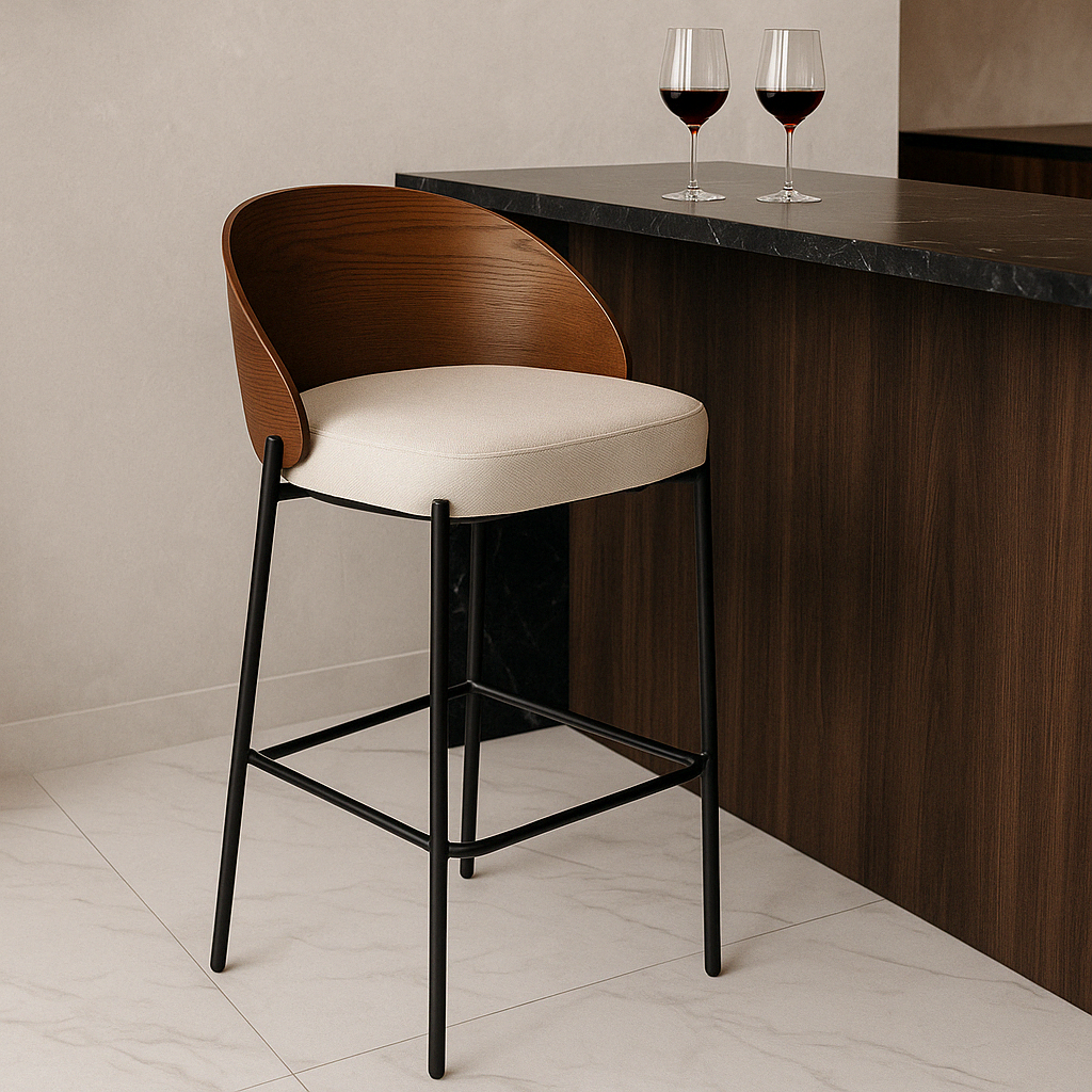Barstoel Lone Multiplex/Metaal Bruin/Beige