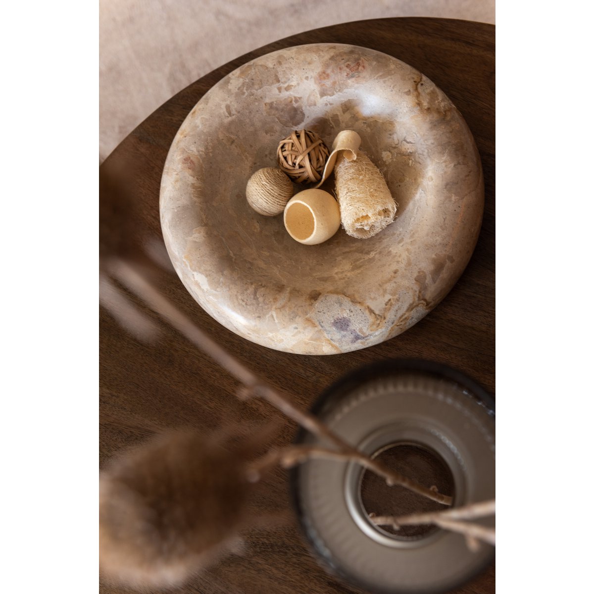Kom Rond Laag Marmer - steen - beige - large