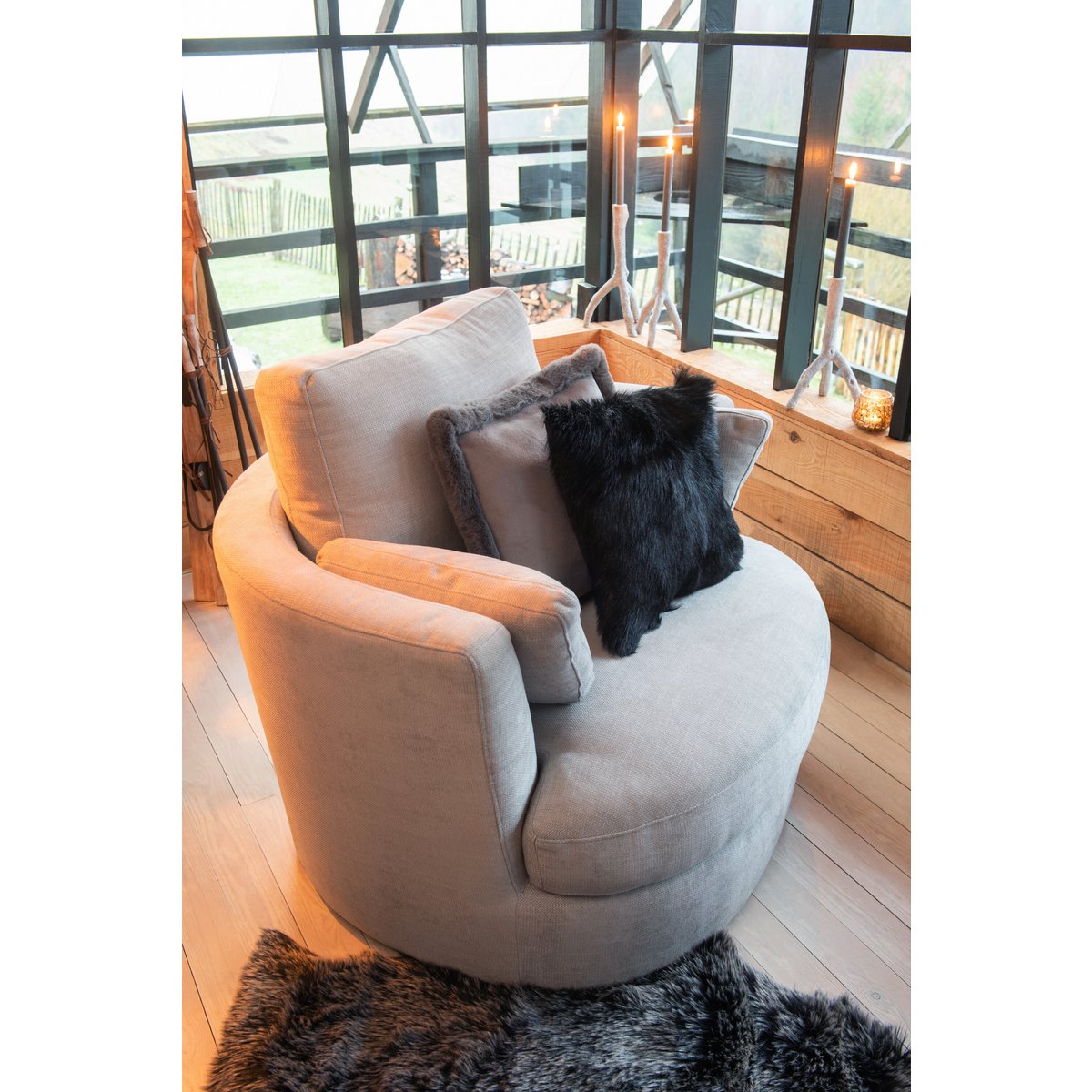 Loungestoel Swiv Hout/Textiel Grijs