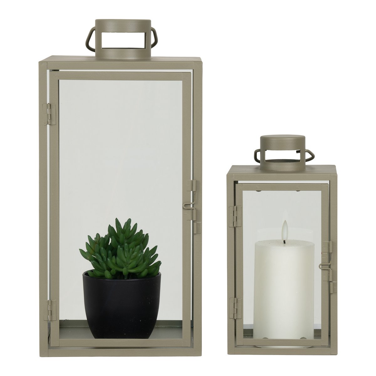 Corfu Lantaarns - Groen, Staal, Glas, Set van 2