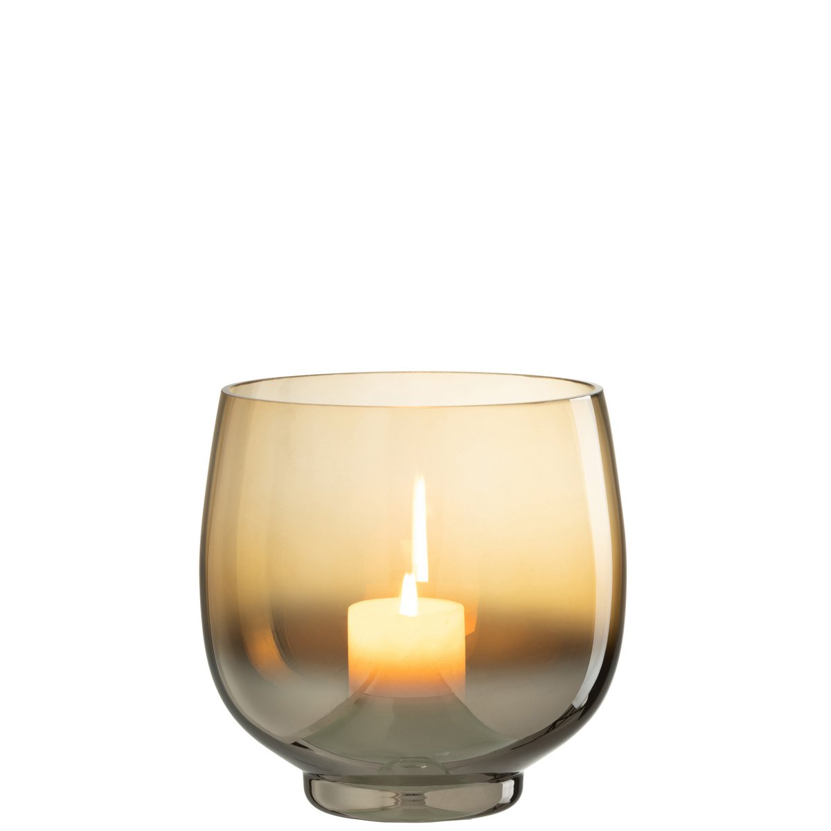 Windlicht Rond - glas - geel/zilver - large