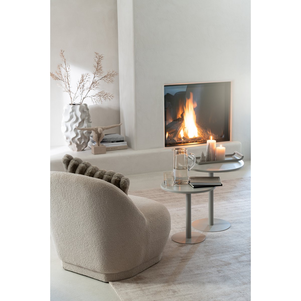 Set van 2 Bijzettafels Rond Metaal Grijs