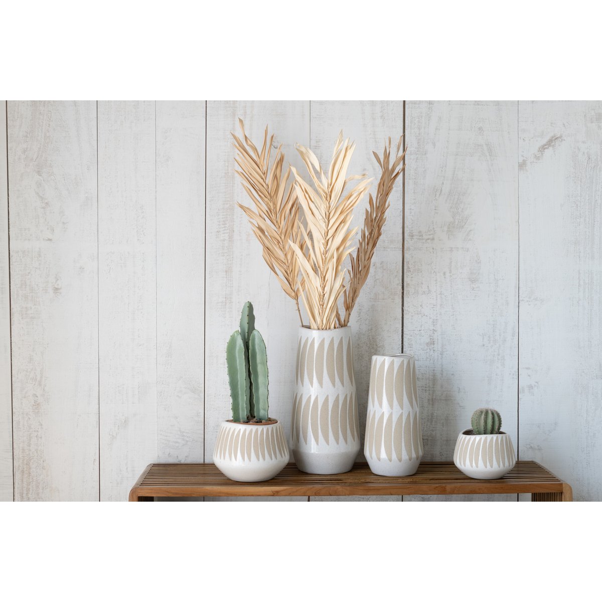 Vaas Kai Aardewerk Beige/Wit Smal