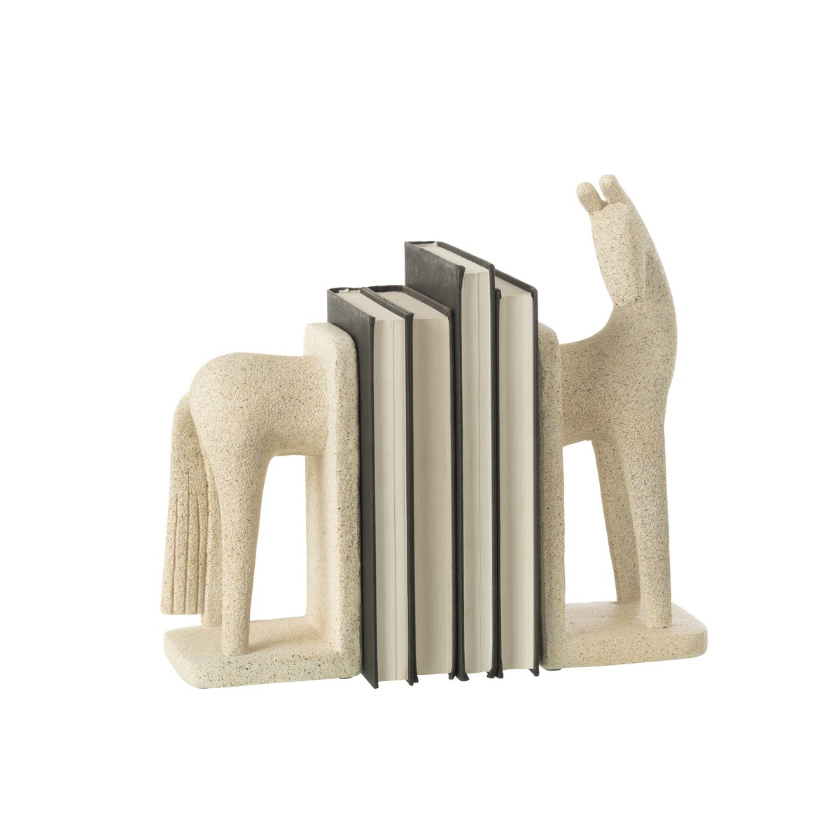 Set Van 2 Boekensteun Paard Modern Resine Beige