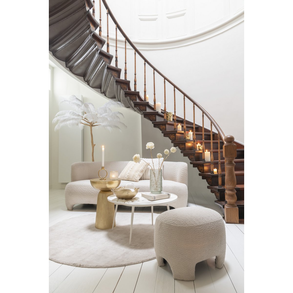 Poef Gebreid Textiel/Hout Wit