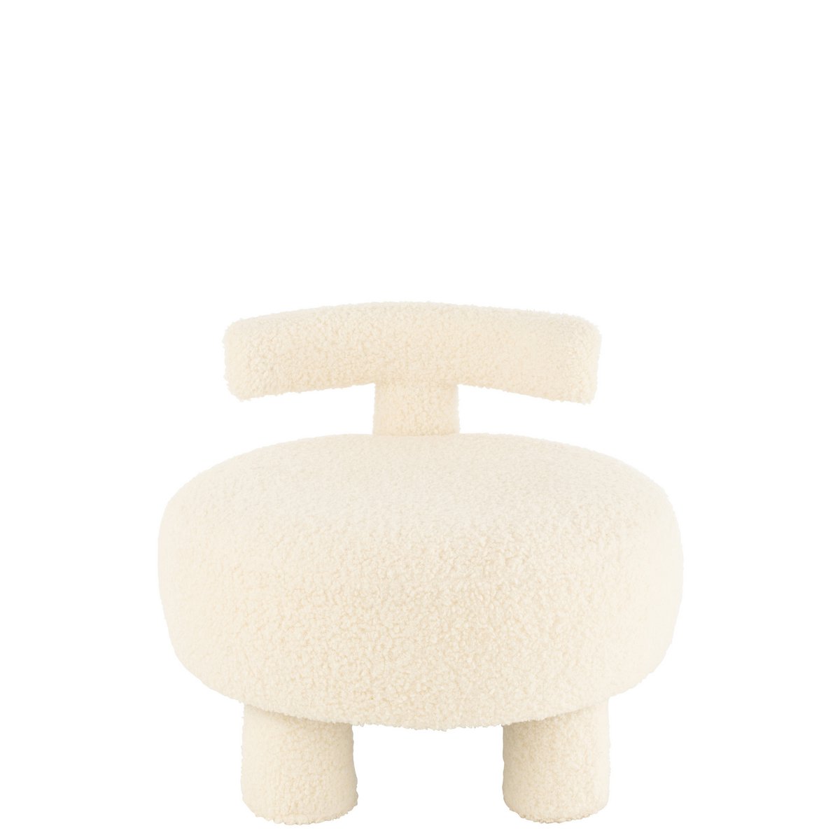 Poef Rond met Rugleuning Bouclé Wit