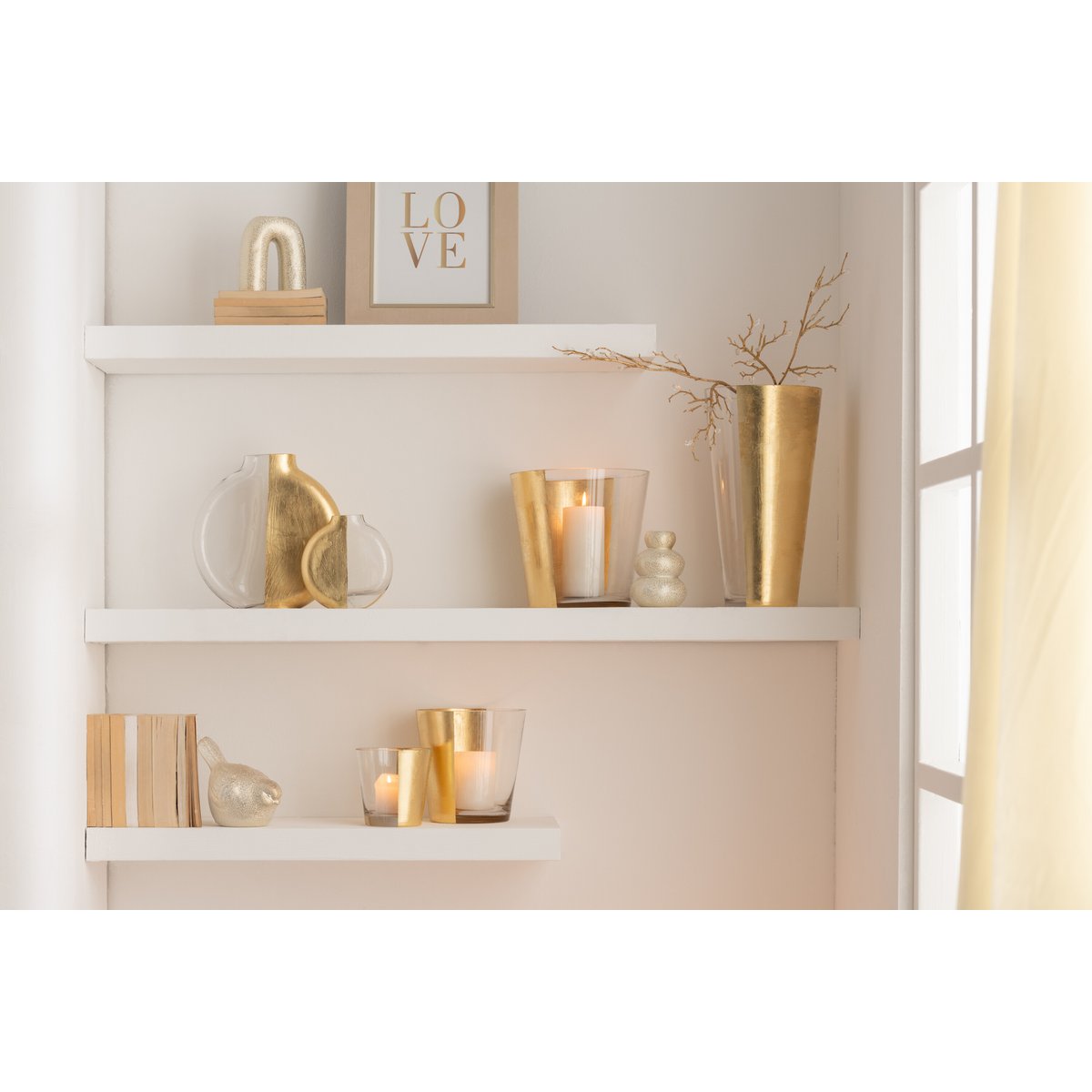 Windlicht Boe Glas Transparant/Goud Large