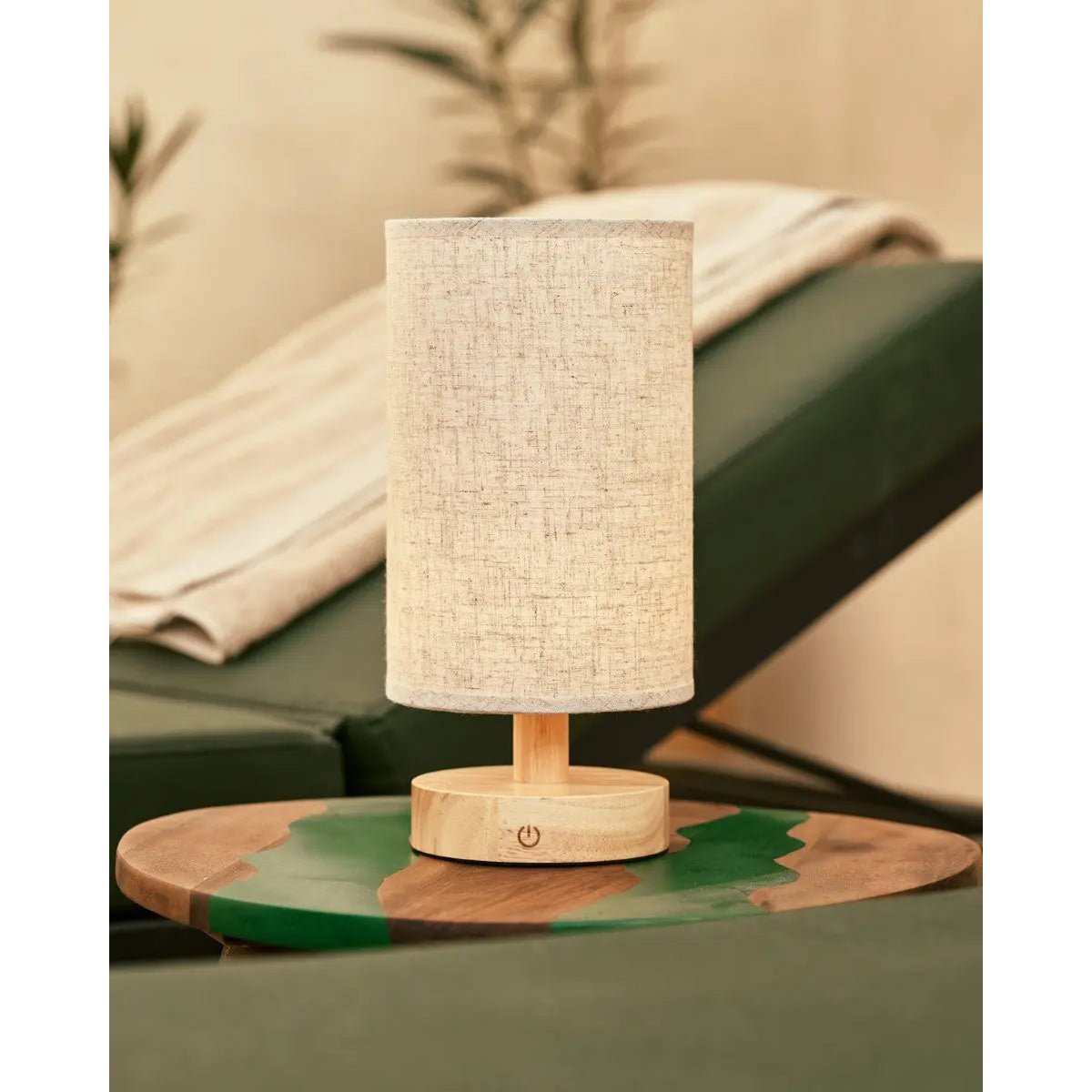 Ben lichtbruine houten tafellamp-oplaadbaar en dimbaar