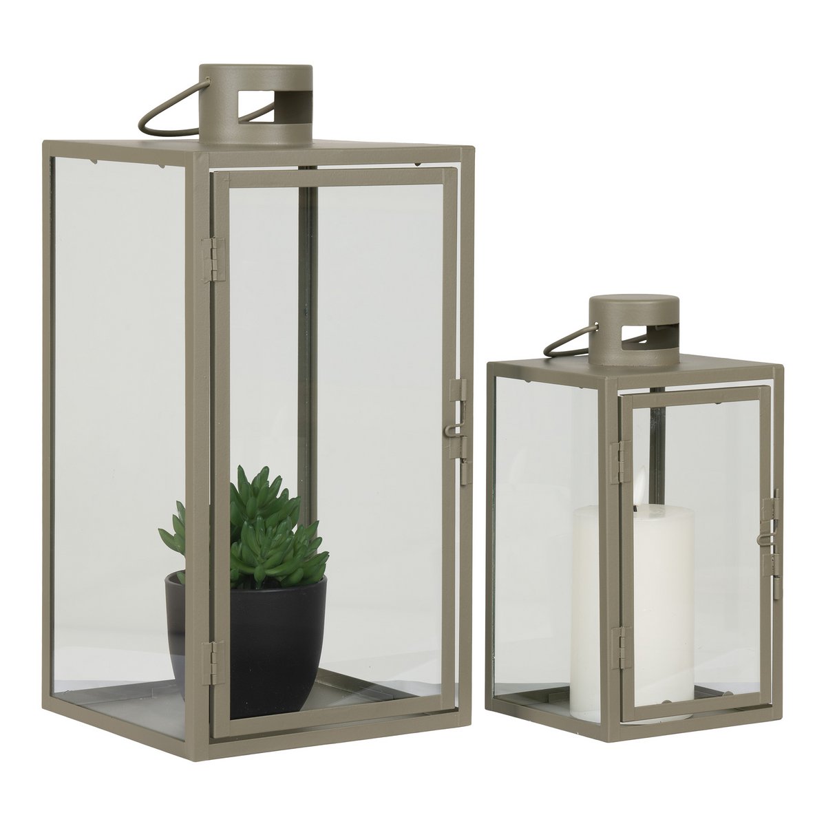 Corfu Lantaarns - Groen, Staal, Glas, Set van 2