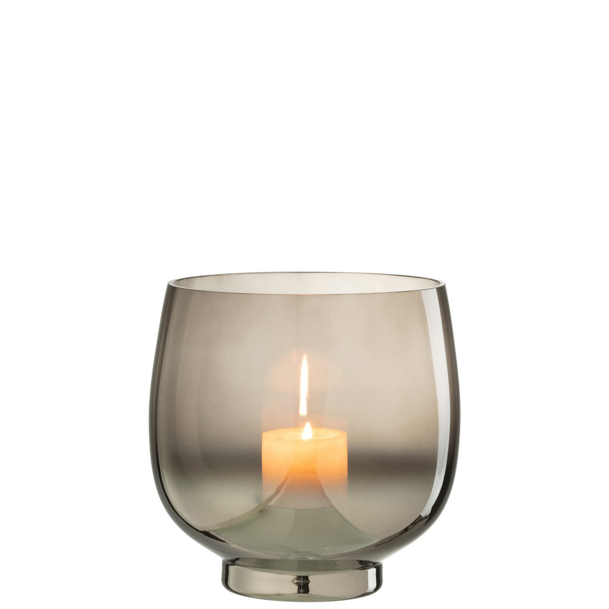 Windlicht Rond - glas - grijs/zilver - large