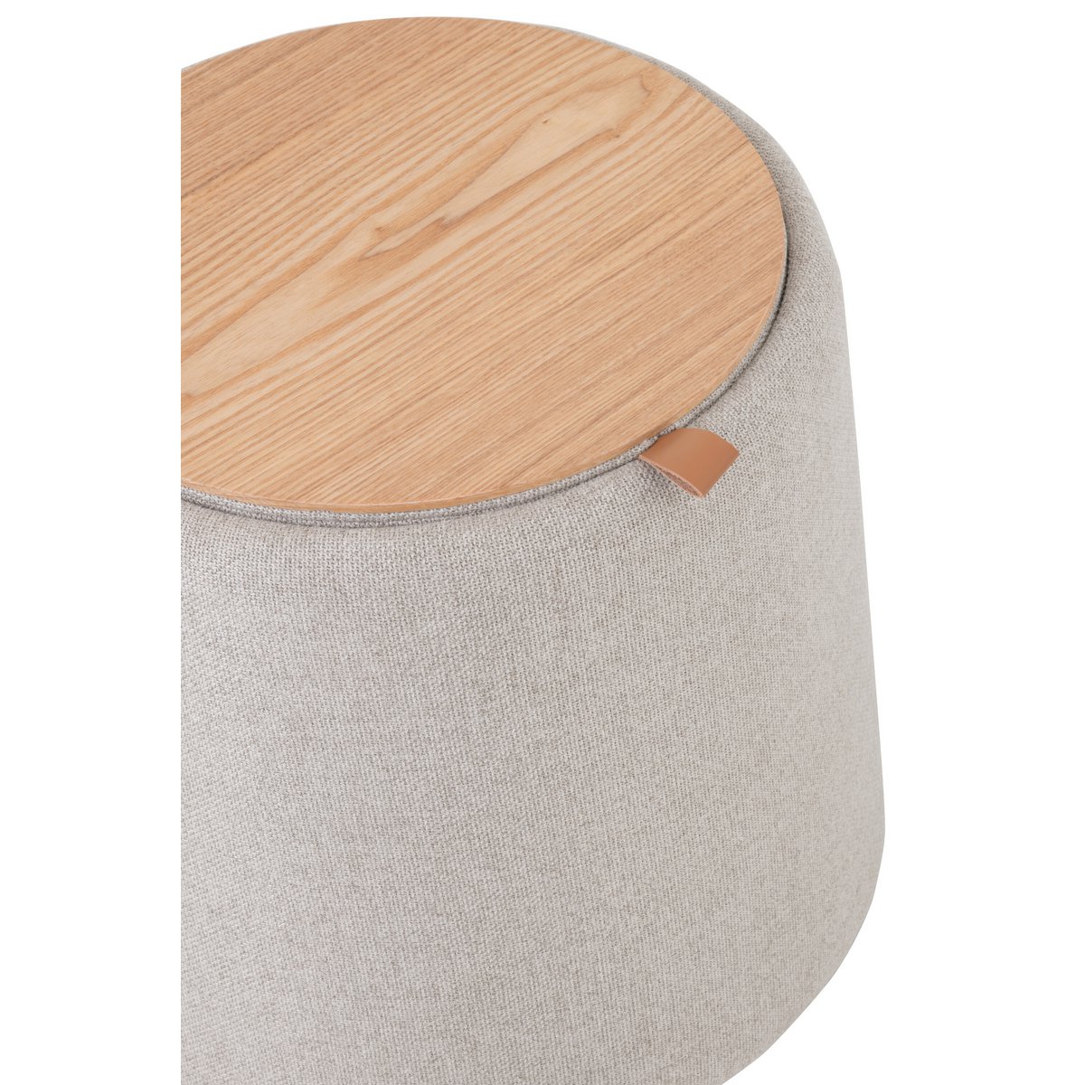 Poef/Bijzettafel Rond Textiel/Hout Beige