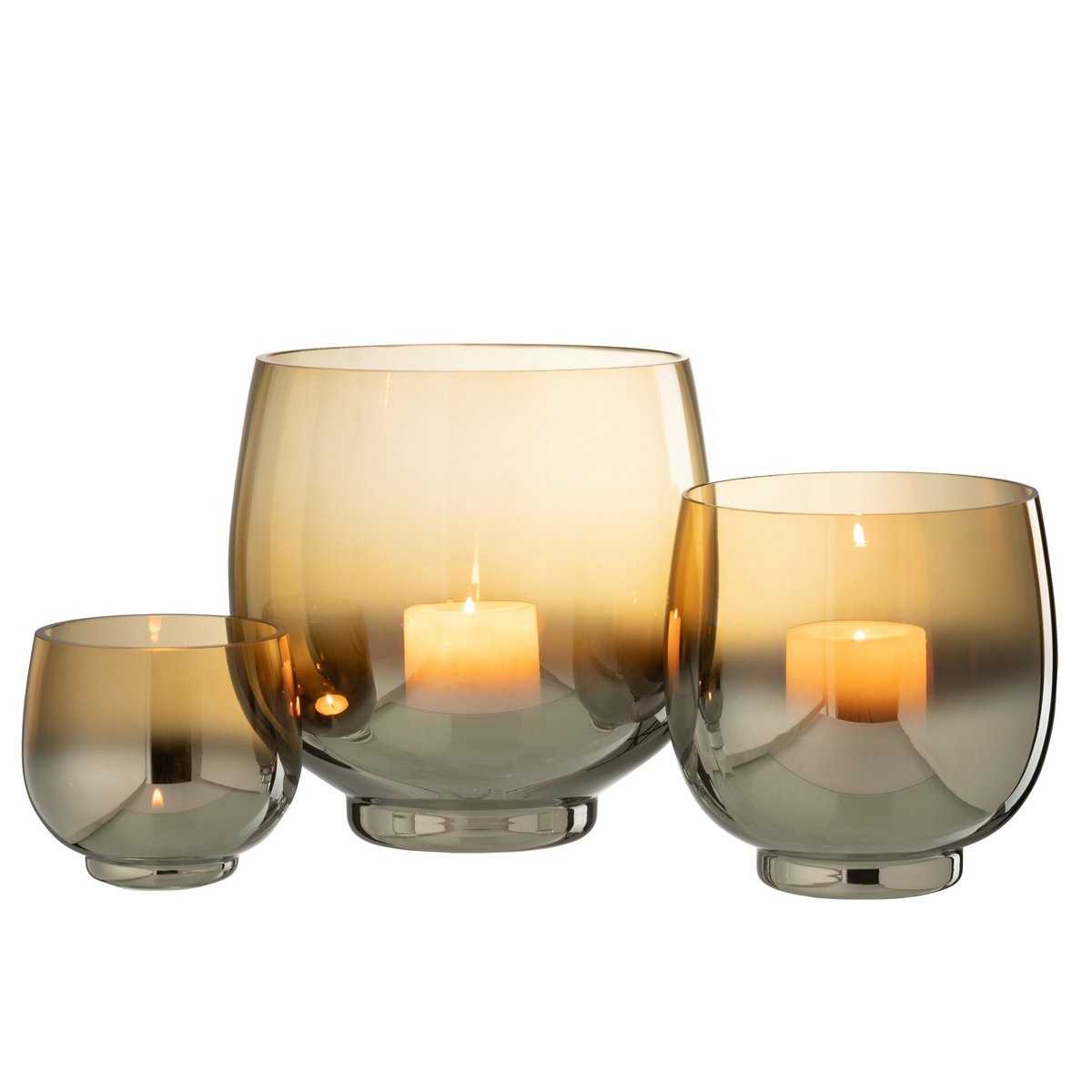 Windlicht Rond - glas - geel/zilver - large