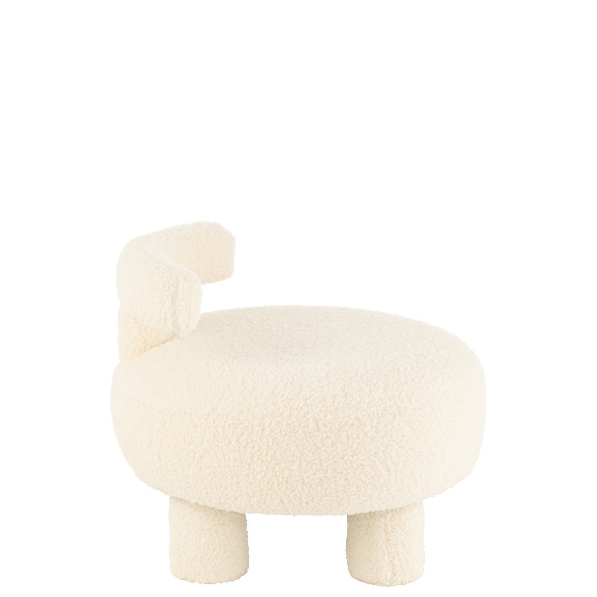 Poef Rond met Rugleuning Bouclé Wit