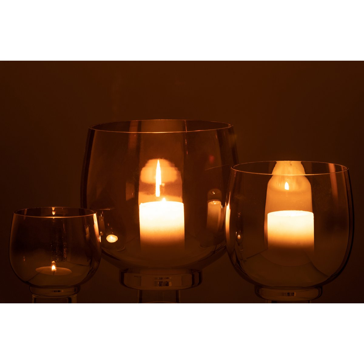 Windlicht Rond - glas - grijs/zilver - large
