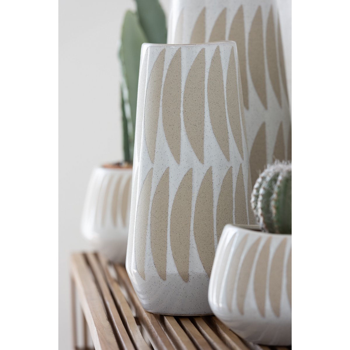 Vaas Kai Aardewerk Beige/Wit Smal