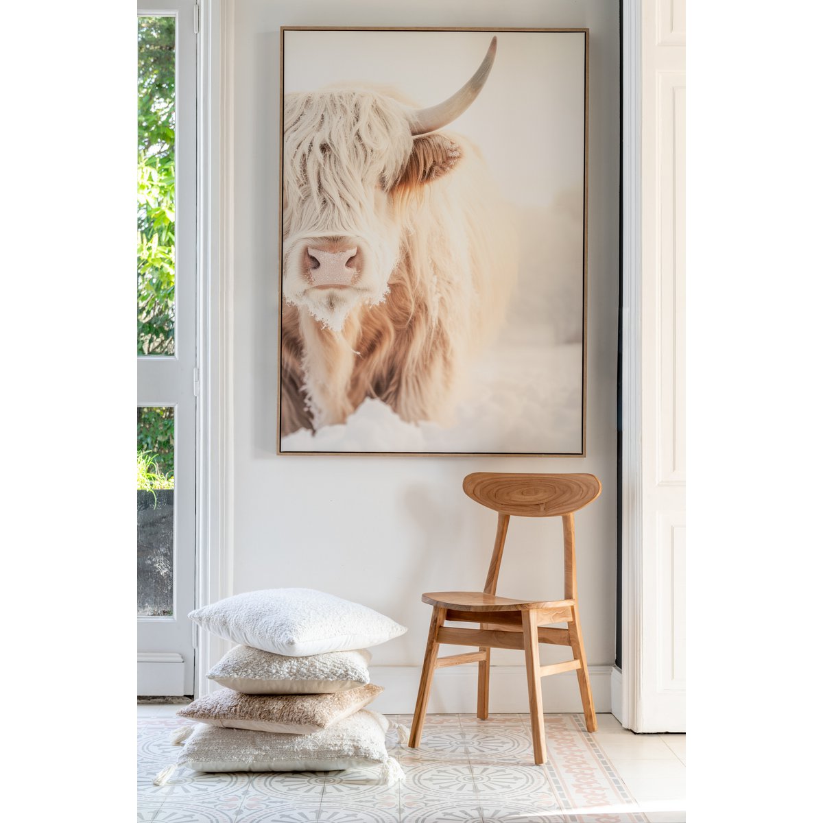 Wanddecoratie Yak Hoofd Hout/Polyresin Wit/Beige