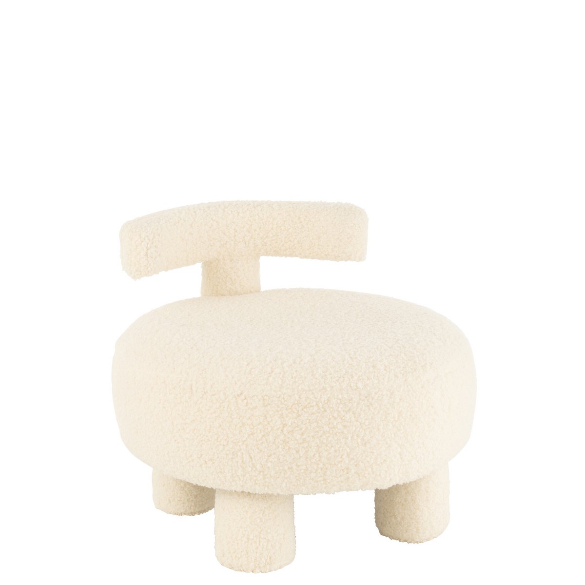 Poef Rond met Rugleuning Bouclé Wit