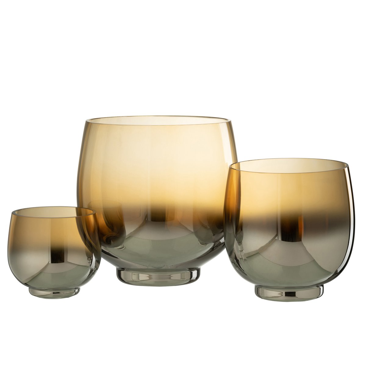 Windlicht Rond - glas - geel/zilver - large