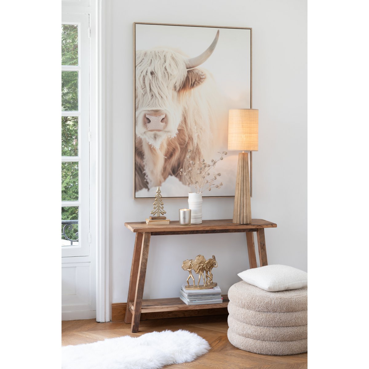 Wanddecoratie Yak Hoofd Hout/Polyresin Wit/Beige