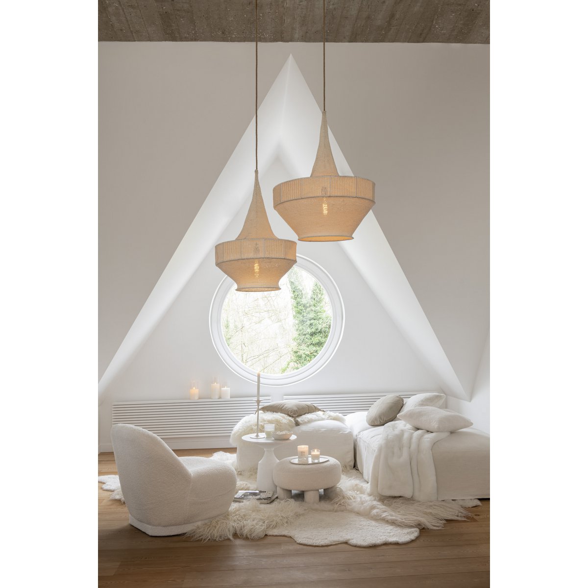 Kruk Rond Teddy Voeten Bouclé Wit