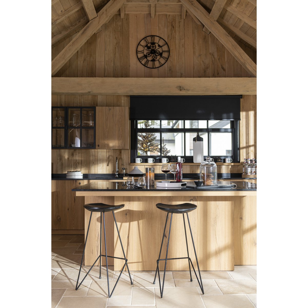 Barstoel Teak Hout/Ijzer Zwart